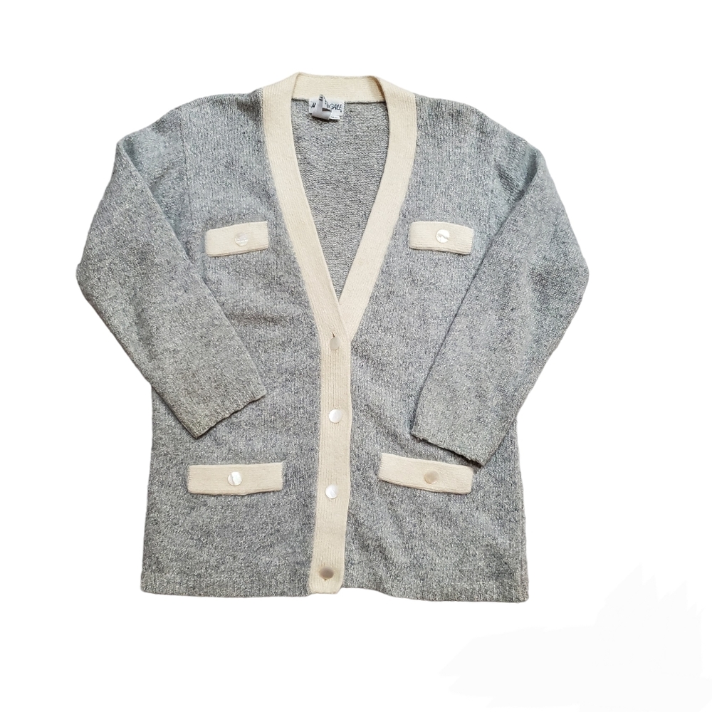 Vintage Andrea Gayle Angora, Silk Blend Wool Gray Cardigan Sweater Size M